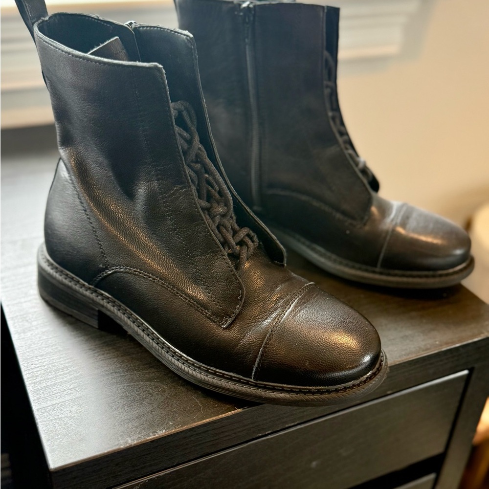 Chelsea & Violet Black Leather Combat Boots